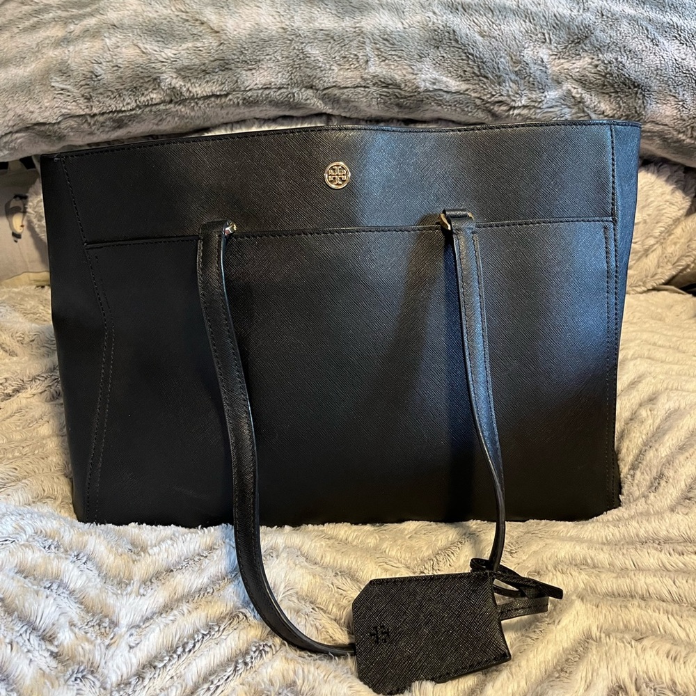Tory Burch Black Structured Leather Tote with Dust Bag